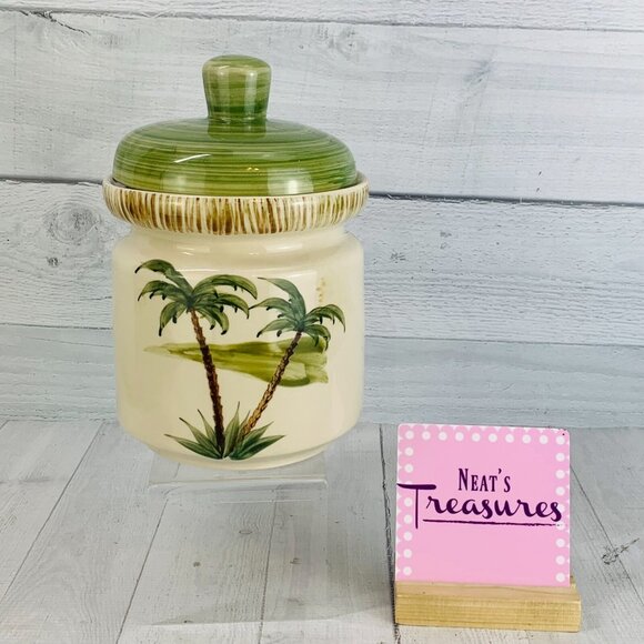 Mulberry Home Collection TROPIC TROPICAL PALM Lidded Rubber Seal 9" Canister - Picture 1 of 11